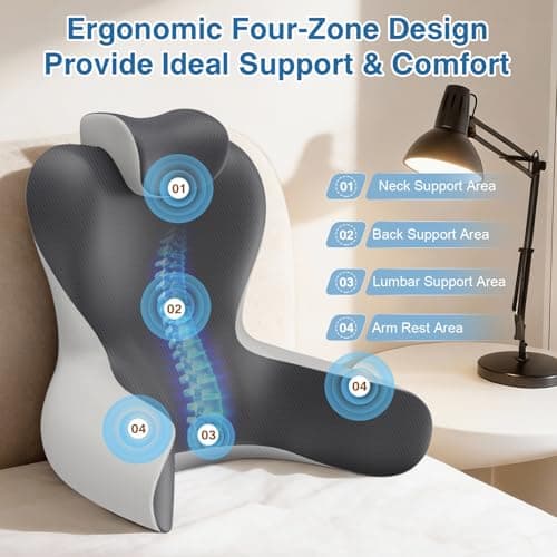 Reading Pillow for Sitting in Bed, 22”H Bed Rest Pillows with Arms, Back Pillows for Sitting Up, Ergonomic Lumbar Support Cushion for Reclining, Gaming, Work, Resting, Watching TV, (Grey&Darkgrey)