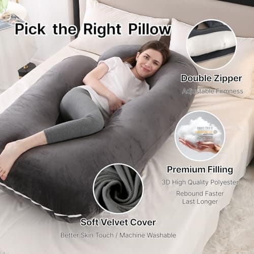 ALLOPERA Pregnancy Pillow, Full Body 57 Inch Maternity Pillow with Removable Washable Cover - Sleep Support for Legs, Back, Neck, Shoulder, HIPS, Belly for Pregnent Women, Black Grey Velvet Cover