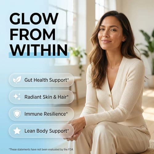 Bovine Colostrum Powder + Collagen Peptides with L-Glutamine L-Lysine Prebiotics Probiotics Digestive Enzymes Vitamin D K2 C Quercetin & Folate | Gut Health Supplement Internal Glow By Clean Nutra