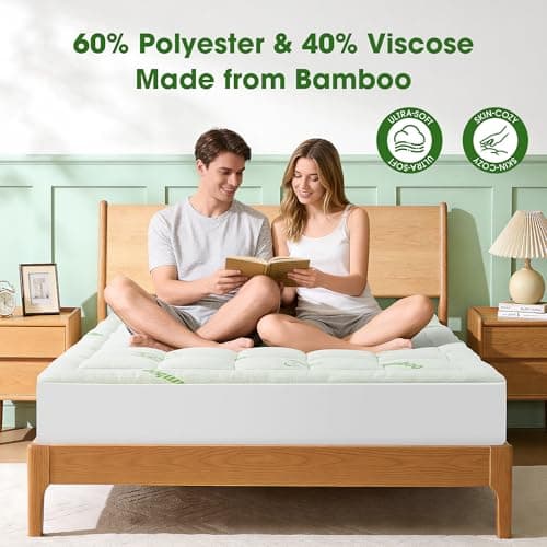 Mattress Pad Full Size, Cooling Pillow Top Mattress Topper, Ultra Soft Viscose Made from Bamboo, Breathable for Hot Sleepers, Deep Pocket 8"-20", Green
