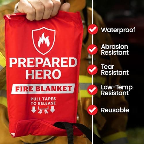 Prepared Hero Emergency Fire Blanket - 2 Pack - Fire Suppression for Kitchen, 39” x 39” Fiberglass Fire Blanket for Home