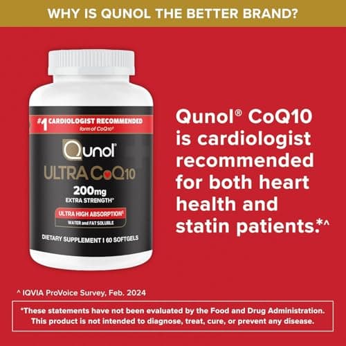 Qunol CoQ10 200mg Softgels, Ultra CoQ10 - Ultra High Absorption Coenzyme Q10 Supplements - Antioxidant Supplement for Vascular and Heart Health & Energy Production - 2 Month Supply - 60 Count