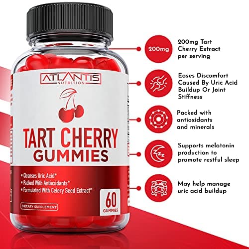 Atlantis Nutrition Tart Cherry Gummies with Celery Seed Extract - Advanced Uric Acid Cleanse for Immediate Relief | Joint Relief & Recovery | Powerful Antioxidant with Joint Support - 60 Gummies