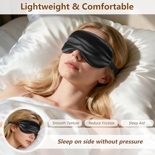 Loomluxe Sleep Mask Silk Eye Mask for Men Sleeping Mask, Adjustable Elastic Strap for Night Shading Sleep Mask, Soft and Comfortable for Both Men and Women(Black)