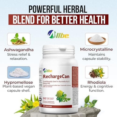 Allbe RechargeCan - Ashwagandha Capsules (200mg) - 90 Count (Pack of 1)