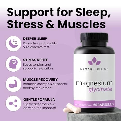 Luma Nutrition Magnesium Glycinate 1000mg - Support Stress, Sleep, Nerve & Muscle Health - 500mg Pure Magnesium Supplement Capsules - Chelated for High Absorption - 60 Veggie Capsules