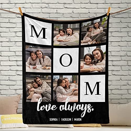 Ecautly Custom Mothers Day Birthday Gifts for Mom, Personalized Blanket with Photos to My Mom Gift from Daughter Son, Custom Blanket with Pictures Text, Birthday for Wife Grandma Women
