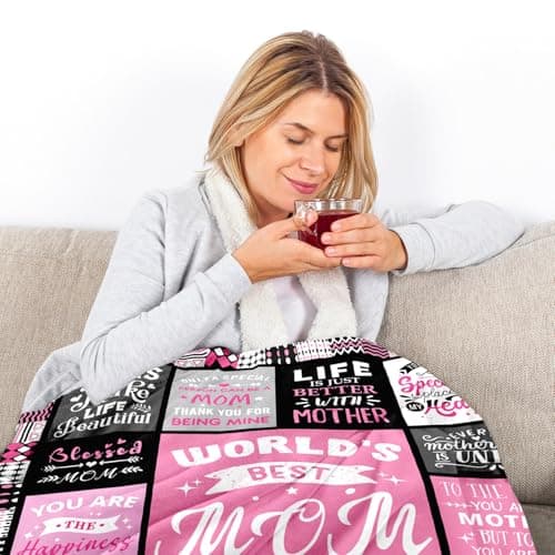 PVDSAVE Moms Mothers Day Birthday Gifts from Daughter Son - Blanket Gifts for Mom - World's Best Mom Ever Gifts - Christmas Valentines Day Birthday Present for Moms - Mother Life Blanket 50"x60"