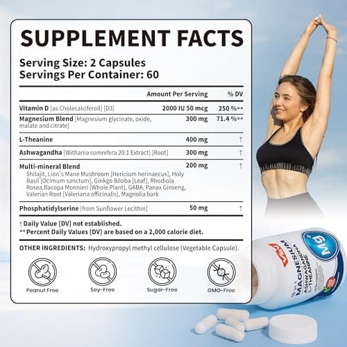 VEV DeepCalm Magnesium Complex for Women – 15-in-1 Glycinate & Citrate Capsules with Ashwagandha & L-Theanine – 120 Vegan Capsules