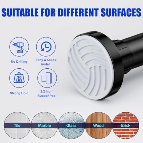 Ausemku Shower Curtain Rod 32-80 Inch Adjustable - 1 Inch Diameter Heavy Duty No drill Spring Tension Shower Rod, Non-Slip Rustproof Telescopic Rod for Bathroom, Black