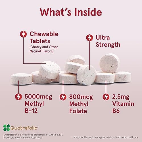Jarrow Formulas Methyl B-12 & Methyl Folate, Bioactive Vitamin B9 and Vitamin B12 Supplement, Supports Cellular Energy Production, Healthy Brain Function & Metabolism, 60 Chewable Tablets, 60 Servings