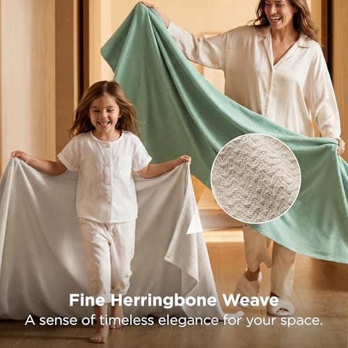 Bedsure GentleSoft 100% Cotton Blanket Queen Size for Bed - Breathable and Lightweight, Soft Cozy Textured Herringbone Woven Summer Blanket for Home Decor, Linen Beige, 90x90 inches