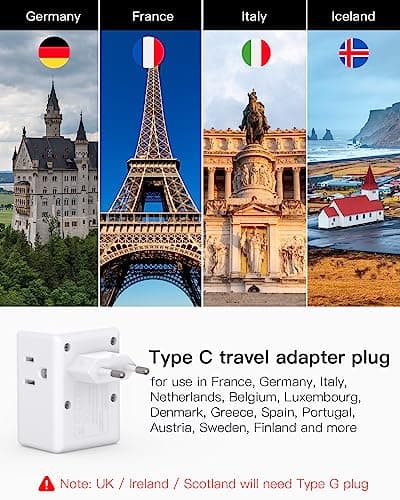 2 Pack European Travel Plug Adapter, Mifaso International Power Plug Adapter with 3 Outlets 3 USB Charging Ports(2 USB C), Type C Plug Adapter Europe Travel Essentials to Spain Italy France