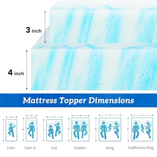 Sweetcrispy Mattress Topper King, 4 Inch Thick Memory Foam Gel Infused Cooling Toppers Pad for King Size Bed, Sleeper Sofa, RV, Camper, CertiPUR US Certified, Ventilated and Breathable