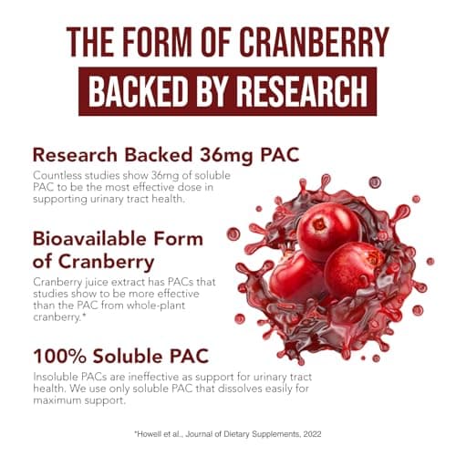 CranEaze®: Cranberry Juice Extract Plus D-Mannose – 36 mg PAC, 100% Soluble PAC - Supports Urinary Tract Health – Most Effective Cranberry Pills for Women, UTI Cranberry Supplement - 60 Capsules