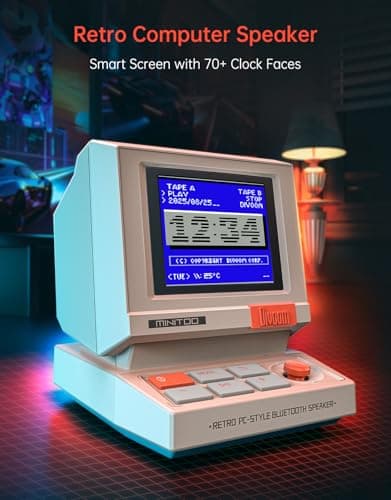 Divoom MiniToo Retro PC-Style Computer Speaker, Smart Pixel Screen with DIY Faces, Bluetooth & USB Audio, Alarm/White Noise Clock, Desk Setup Gift for Bedroom, Office & Gaming