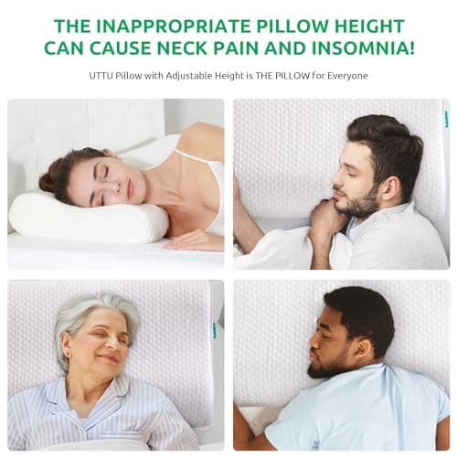 UTTU Cervical Pillow for Neck Pain Relief, Memory Foam Neck Pillow for Sleeping, Adjustable Orthopedic Sandwich Pillow, Contour Cooling for Side Back Stomach Sleeper, Queen(23.6"×14"×5.2"/4.5")
