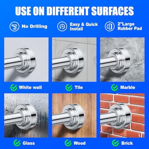 Ausemku Shower Curtain Rod Tension - 32-80 Inch Never Rust Non-Slip Spring Tension Curtain Rod No Drilling Stainless Steel Curtain Rod Use Bathroom Kitchen（Silver）