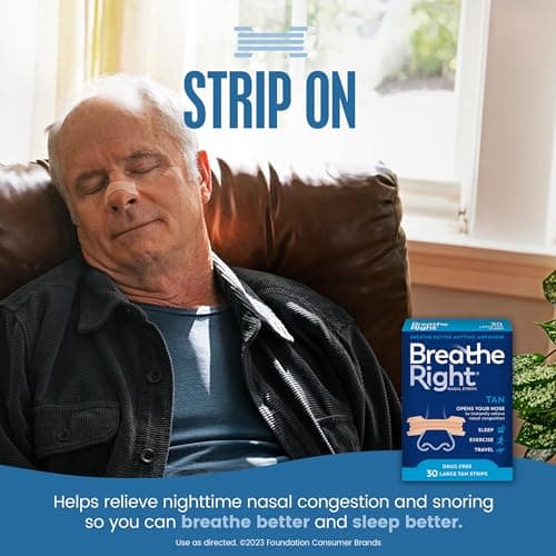 Breathe Right Nasal Strips, Extra Strength Tan Nose Strips, Drug-Free Nasal Congestion Relief for Better Breathing, Help Relieve Snoring, Caused by Colds & Allergies, Deviated Septum, 30ct
