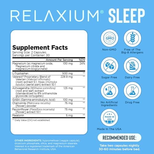 Relaxium Sleep Aid for Adults - Melatonin 5mg with Magnesium Glycinate, Valerest & Ashwagandha - Non-Habit Forming Sleep Support for Falling Asleep & Staying Asleep (30-Day Supply)