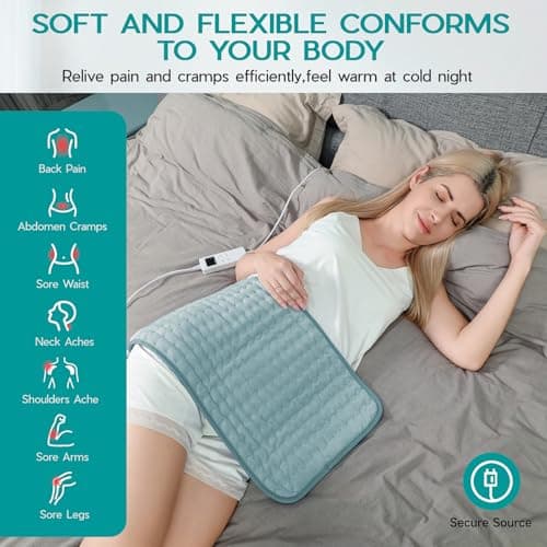 Heating Pad for Period Cramps, Heating Pad for Back/Neck/Shoulder Muscle Pain, 6 Heating&4 Timer Setting, Auto Shut Off, Dry/Moist Heat & Machine Washable, Gray Birthday Christmas Gifts for Women Mom