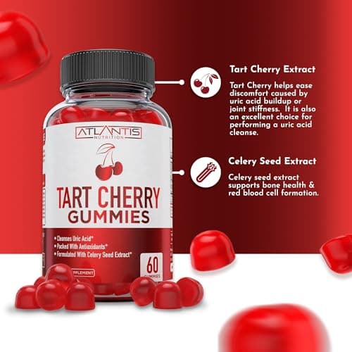 Atlantis Nutrition Tart Cherry Gummies with Celery Seed Extract - Advanced Uric Acid Cleanse for Immediate Relief | Joint Relief & Recovery | Powerful Antioxidant with Joint Support - 60 Gummies