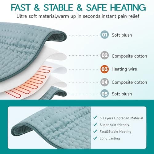 Heating Pad for Period Cramps, Heating Pad for Back/Neck/Shoulder Muscle Pain, 6 Heating&4 Timer Setting, Auto Shut Off, Dry/Moist Heat & Machine Washable, Gray Birthday Christmas Gifts for Women Mom