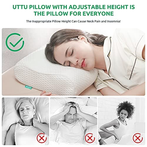 UTTU Cervical Pillow for Neck Pain Relief, Memory Foam Neck Pillow for Sleeping, Adjustable Orthopedic Sandwich Pillow, Contour Cooling for Side Back Stomach Sleeper, Queen(23.6"×14"×5.2"/4.5")