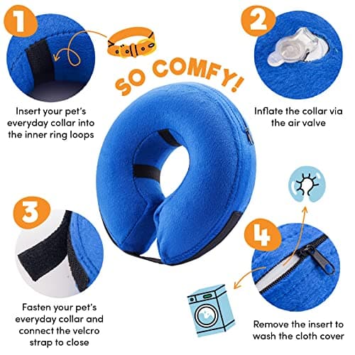 BENCMATE Inflatable Dog Cone Collar Alternative, Soft Dog Cone for Small Medium Large Dogs and Cats, Neck Recovery ECollar Donut Collar After Surgery (X-Large, Blue)