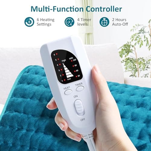Heating pad for Back/Shoulder/Neck/Leg Pain Relief, Heating Pads for Period Cramps, 6 Fast Heating Settings, Auto-Off, Machine Washable, Birthday Gifts for Women Mom, Extra Large 12"x24", Blue
