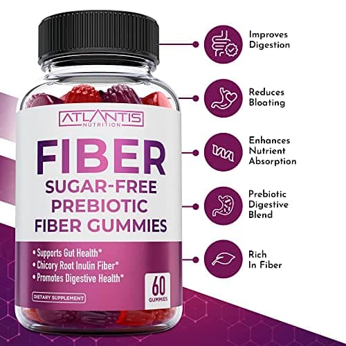 Atlantis Nutrition Sugar Free Fiber Gummies for Adults - 5G Fiber Supplement Formulated with 5.4G Prebiotic Digestive Blend/Serving - Supports Gut Health & Healthy Digestion - 2-Pack 120 Gummies