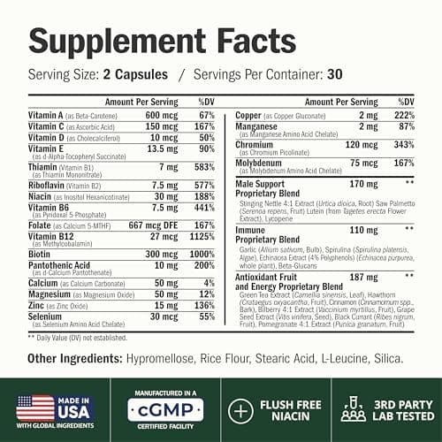 Multivitamin for Men with Methylated Vitamins and Chelated Minerals for Energy, Focus and Immune Health – Premium Daily Mens Multivitamins & Multiminerals – 60 Capsules