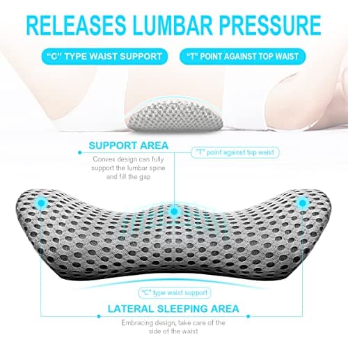 Panduo Lumbar Support Pillow for Office Chair, Memory Foam Lumbar Pillow for Lower Back Pain Relief (Grey)