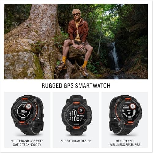 Garmin Instinct® 3 45mm, Solar Charged Display, Rugged Outdoor GPS Smartwatch, Metal-Reinforced Bezel, Built-in Flashlight, Black