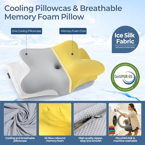 Cervical Neck Pillow for Pain Relief - Ergonomic Side Sleeper Pillow for Neck Support, Cooling Memory Foam Pillows for Sleeping, Contour Pillow Orthopedic Bed Pillow for Back Stomach Sleepers