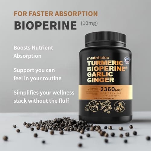 4-in-1 Turmeric Joint Support Supplements with Garlic and BioPerine - 2360 mg High Potency Herbal Blend for Mobility, Everyday Flexibility, Digestive Comfort, and Active Aging Support (120ct)