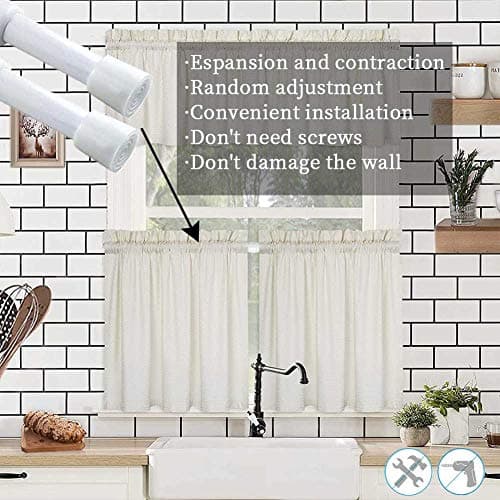 2 Pack Spring Tension Curtain Rod Adjustable 28-43 Inches，5/8" Diameter， White，Small Short Expandable Spring Loaded Curtain Tension Rods For Window, Bathroom, Cupboards,Kitchen
