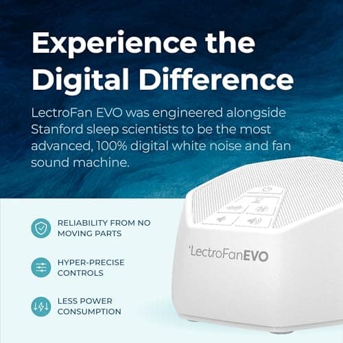 Adaptive Sound Technologies LectroFan EVO - Non-Looping Sound Machine for Sleep - Soothing Noise - Convenient Sleep Timer - Lightweight Build - USB-Powered - White