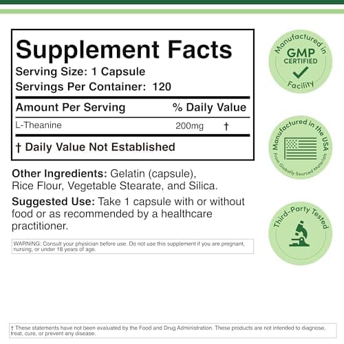 L-Theanine 200mg Double Strength - Supports Health Sleep Response and Relaxation - 120 Capsules (Third Party Tested, Gluten Free) by Double Wood