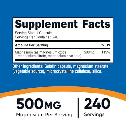 Nutricost Magnesium Complex Extra Strength 500mg, 240 Capsules - Magnesium Oxide, Citrate, and Glycinate - Gluten Free and Non-GMO