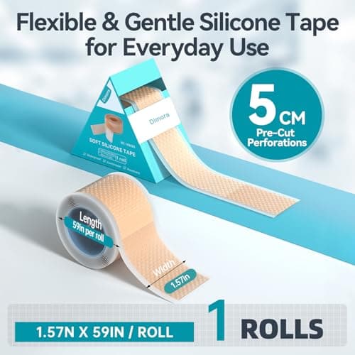 Dimora Silicone Medical Tape - Hypoallergenic First Aid Tapes with Easy Tear Design, Pain-Free Removal Surgical Tapes for Sensitive Skin, No Residue(1.6in x 59 in),1 Roll