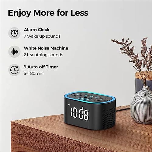 Reacher Digital Alarm Clock & White Noise Sound Machine, 21 Soothing Sounds, 7 Wake Up Sounds, 8 Night Lights, 32-Level Volume, 9 Sleep Timer, Memory Function for Kid, Adult, Bedroom, Nightstand