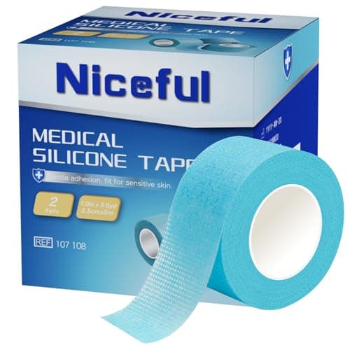Niceful 2 Rolls Silicone Medical Tape for Wound Care - Hypoallergenic Surgical Tape for Secures Dressings and Gauze, Blue Waterproof Medical Tape for Sensitive Skin （1" x 5.5 Yard）