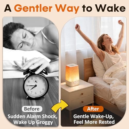 10-60 Mins Simulate Sunrise Alarm Clock: Gentle Wake Up Light Adjustable Brightness, 30-Level Volume, Bright & Loud Enough for Heavy Sleepers - White Noise Machine with 30 Soothing Sounds, Ease of Use