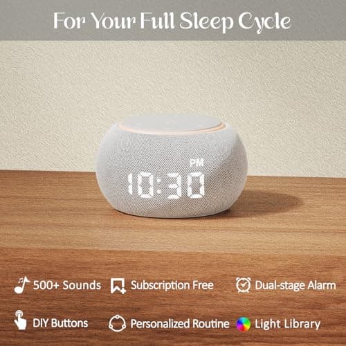 Santebee Sound Machine for Sleep White Noise Machine for Adults Night Light, Luna Pro 507 Soothing Sounds, Dual-stage Alarm&Snooze, Smart App Control Custom Buttons, Dimmable Clock Timer for Baby Kids