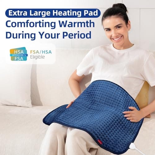 Comfytemp Extra Large Heating Pad for Back & Period, 33''x 17'' King Size FSA Eligible Pack, Birthday Gifts for Women Men Mom Dad & Mother Day Gift, HSA Electric XL Heat Wrap for Body, Washable, Blue