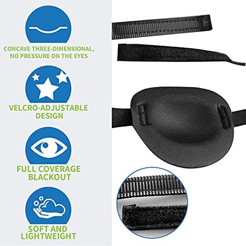 RIKEYO 2 Pcs Eye Patches for Adults and Kids,3D Adjustable Eyepatch for Right or Left Eye,One Eye Cover for Lazy Eye,Pirate Costume(Black)