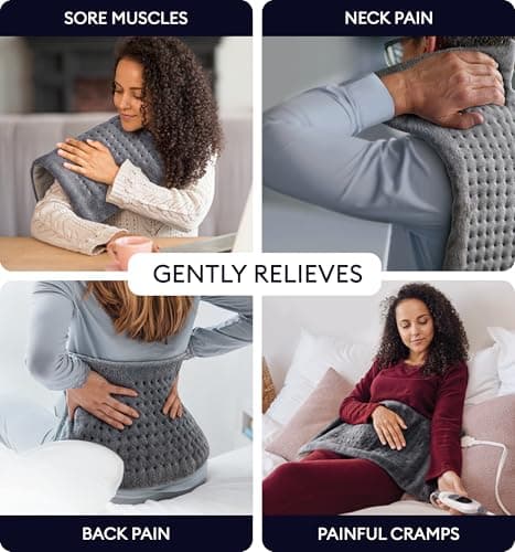 GENIANI Electric Heating Pad for Back Pain & Cramps Relief, Electric Throw, Self Care Gifts for Women, Heating Pad for Neck & Shoulder, Machine Washable Microplush, Auto Shut Off (12×24", Tabby Gray)