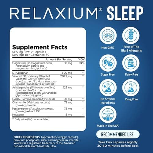 Relaxium Sleep Aid for Adults– Professional Strength Formula | 5mg Melatonin, Magnesium Glycinate, Valerest & Ashwagandha | Non-Habit Forming Sleep Support | 30-Day Supply