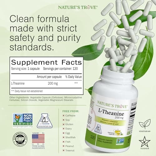 Nature's Trove L-Theanine 200mg 120 Vegetarian Capsules